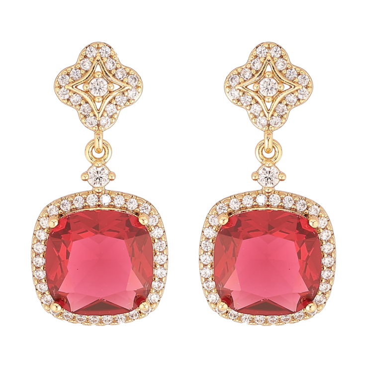 Серьги Xuping цвет Позолота 14K пусеты "Подвески с красными кристаллами" фото №24