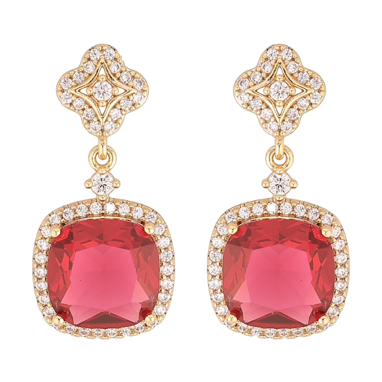 Сережки Xuping колір Позолота 14K пусети "Підвіски з червоними кристалами" фото №1