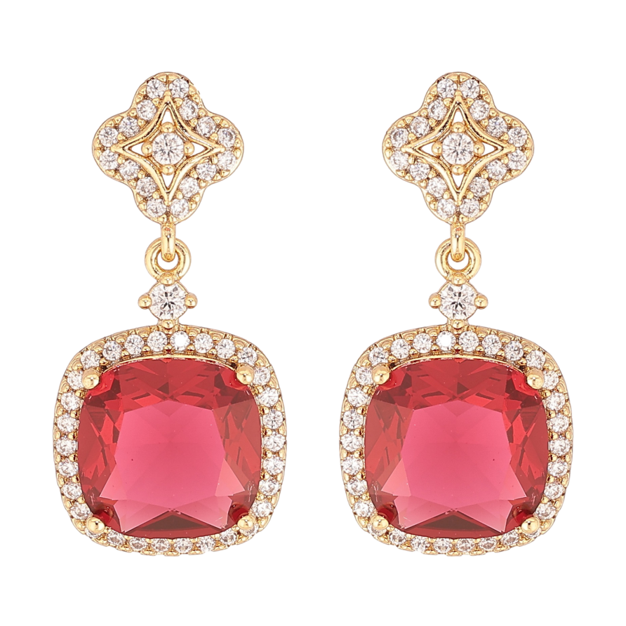 Серьги Xuping цвет Позолота 14K пусеты "Подвески с красными кристаллами" фото №1