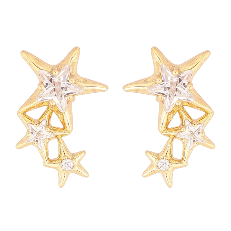 Серьги Xuping цвет Позолота 14K пусеты "Звезды с кристаллами" фото №1