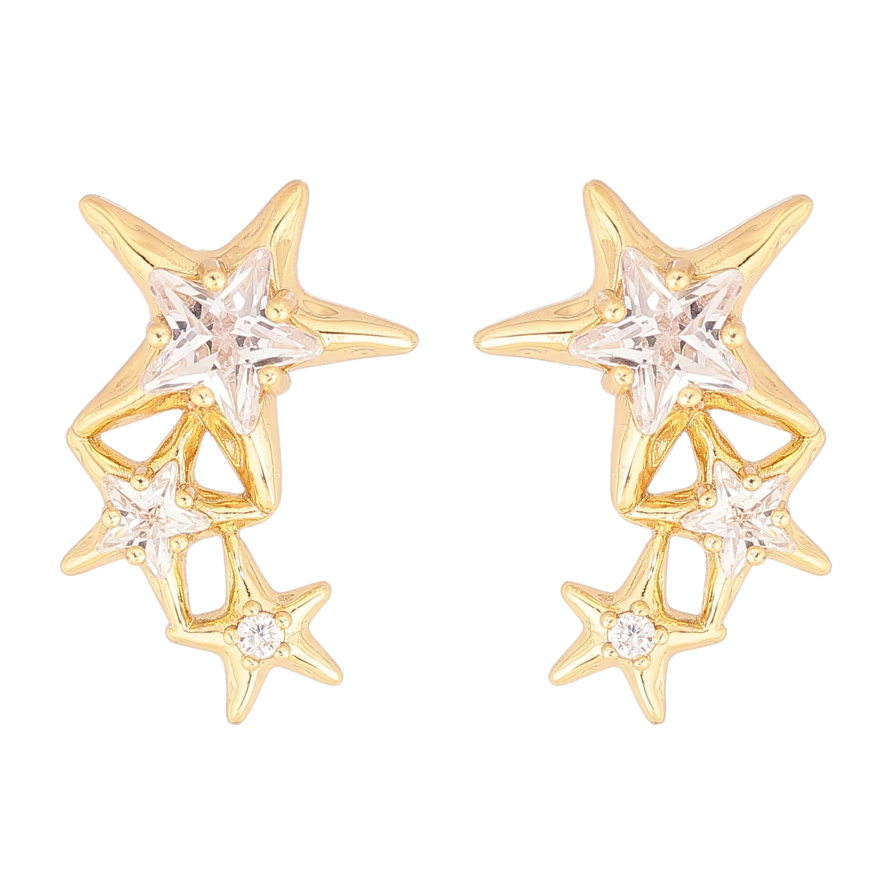 Сережки Xuping колір Позолота 14K пусети "Зірки з кристалами" фото №1