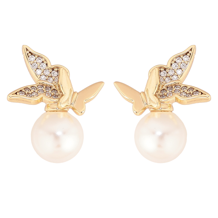 Серьги Xuping цвет Позолота 14K пусеты "Жемчужины с бабочками" фото №6