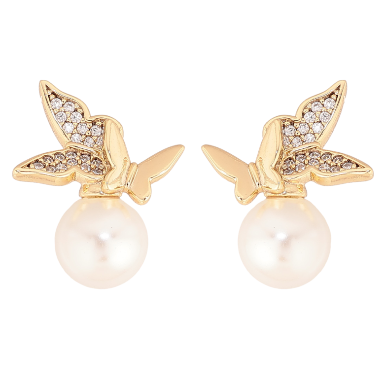 Сережки Xuping колір Позолота 14K пусети "Перлини з метеликами" фото №1