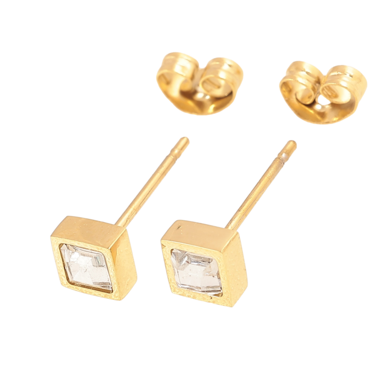 Сережки Xuping TTM Stainless Steel колір 14K пусети "Кристали" 5х5мм фото №19