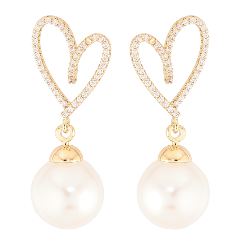 Серьги Xuping цвет Позолота 14K пусеты "Сердечки с жемчужными подвесками" фото №1 Серьги Xuping цвет Позолота 14K пусеты "Сердечки с жемчужными подвесками" фото №1