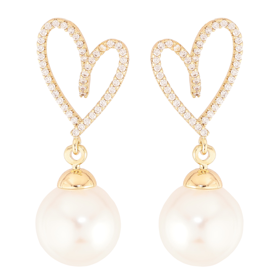 Серьги Xuping цвет Позолота 14K пусеты "Сердечки с жемчужными подвесками" фото №1 Серьги Xuping цвет Позолота 14K пусеты "Сердечки с жемчужными подвесками" фото №1