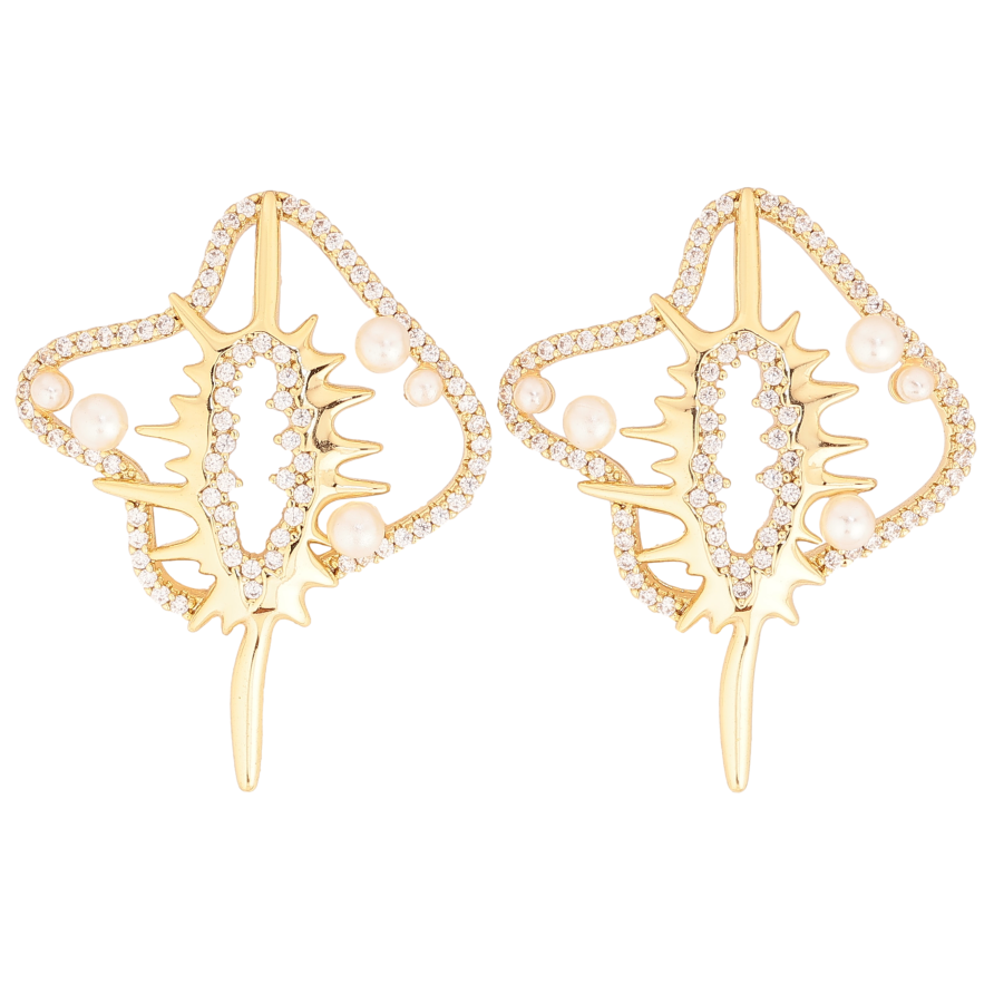 Серьги Xuping цвет Позолота 14K пусеты "Декоративные скаты" фото №1