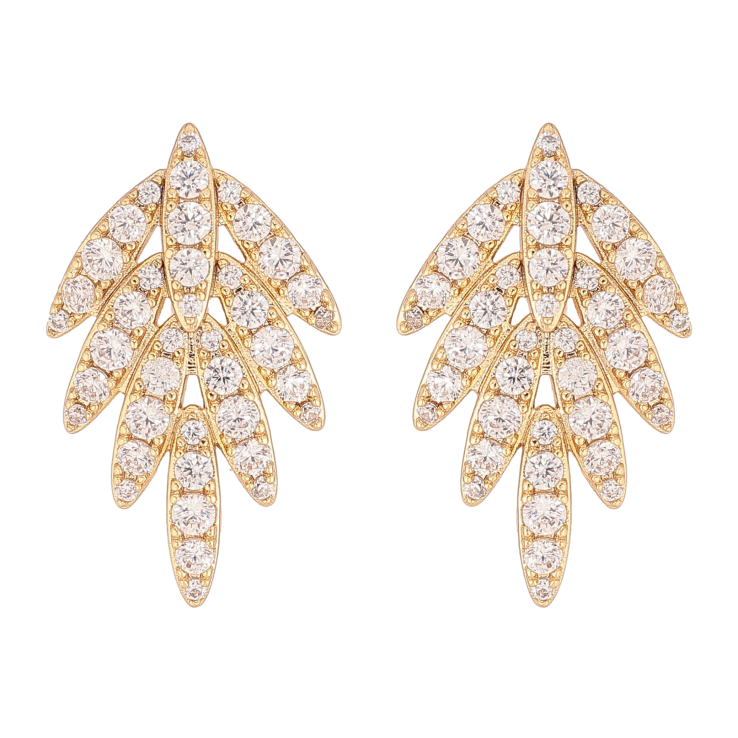 Серьги Xuping цвет Позолота 14K пусеты "Листики с кристаллами" фото №19