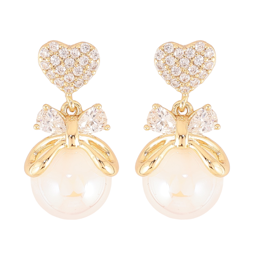Серьги Xuping цвет Позолота 14K пусеты "Сердечки с жемчужными подвесками" фото №1 Серьги Xuping цвет Позолота 14K пусеты "Сердечки с жемчужными подвесками" фото №1