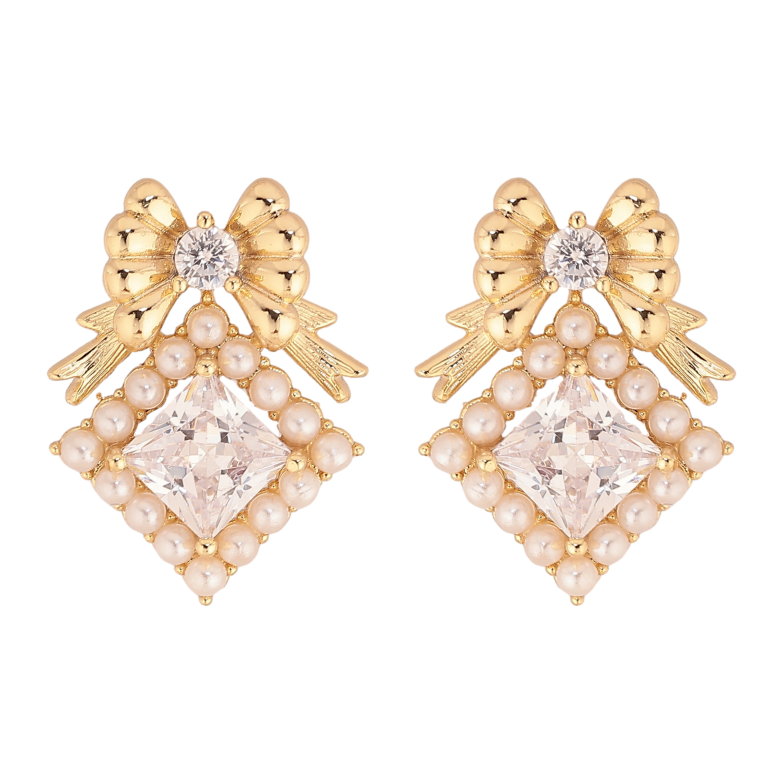 Серьги Xuping цвет Позолота 14K пусеты "Банты с ромбами" фото №1