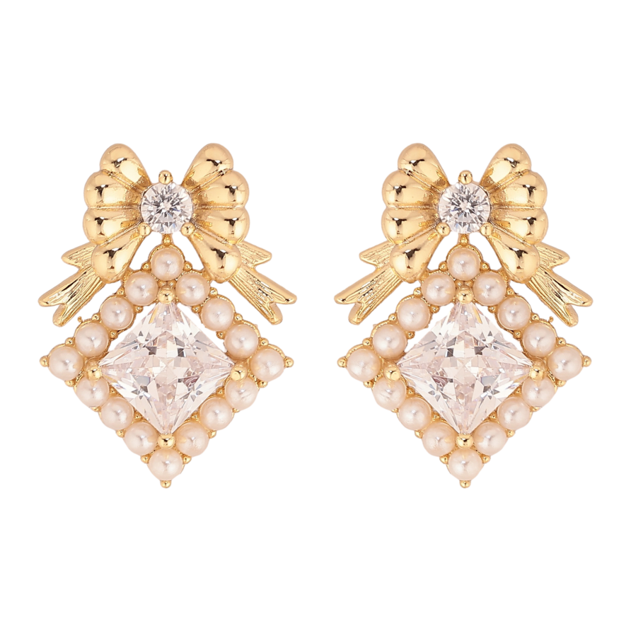 Серьги Xuping цвет Позолота 14K пусеты "Банты с ромбами" фото №1