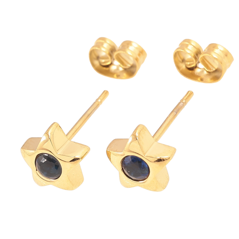Сережки Xuping TTM Stainless Steel колір 14K пусети "Зірочки з синіми кристалами" фото №3
