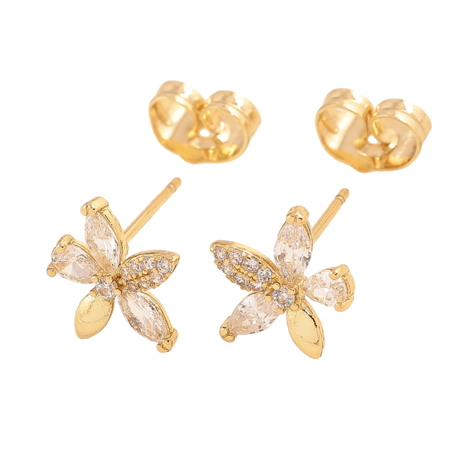 Сережки Xuping колір Позолота 14K пусети "Кристальні квіточки" фото №1 Сережки Xuping колір Позолота 14K пусети "Кристальні квіточки" фото №1
