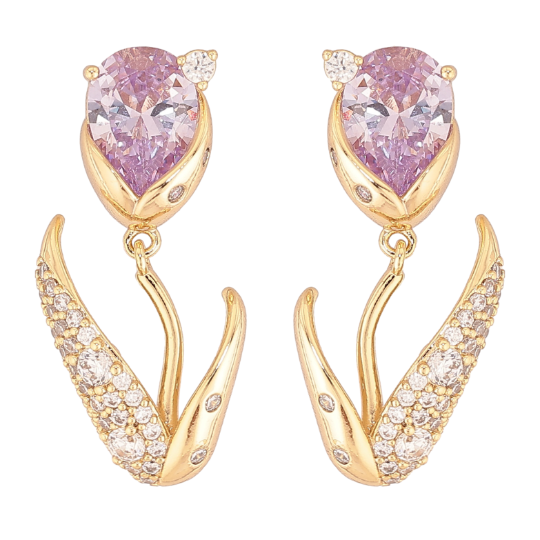 Серьги Xuping цвет Позолота 14K пусеты "Цветочки с сиреневыми кристаллами" фото №1 Серьги Xuping цвет Позолота 14K пусеты "Цветочки с сиреневыми кристаллами" фото №1
