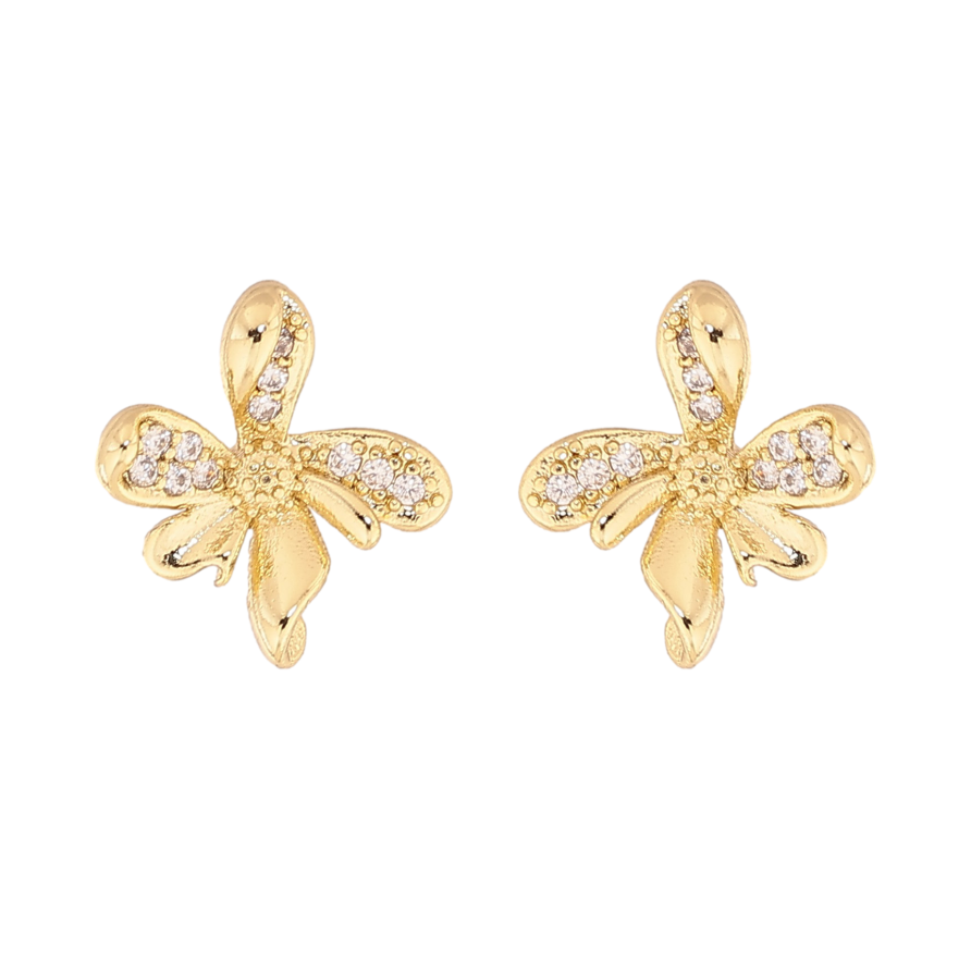 Сережки Xuping колір Позолота 14K пусети "Кристальні квіточки" фото №1 Сережки Xuping колір Позолота 14K пусети "Кристальні квіточки" фото №1