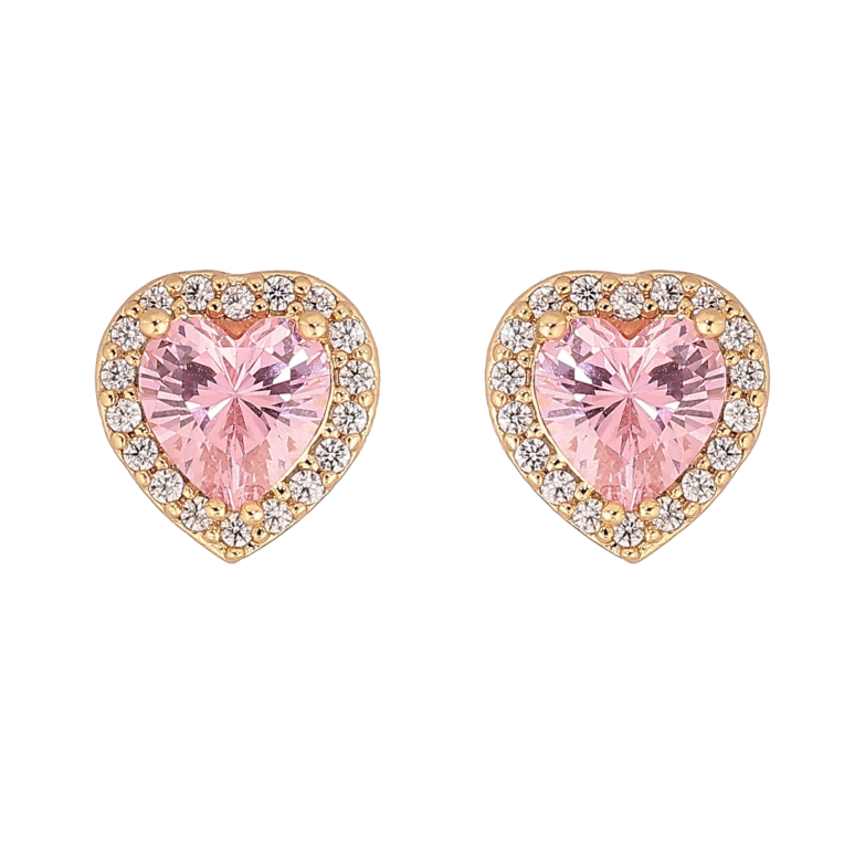 Сережки Xuping колір Позолота 14K пусети "Рожеві кристальні серця" фото №2