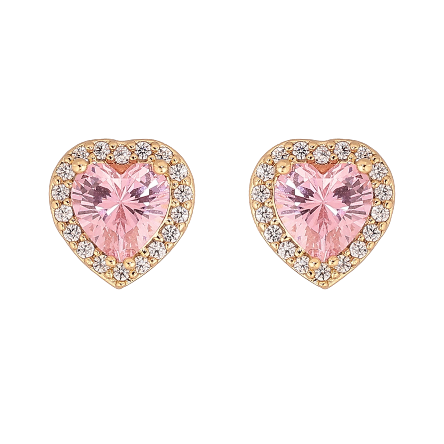 Сережки Xuping колір Позолота 14K пусети "Рожеві кристальні серця" фото №1