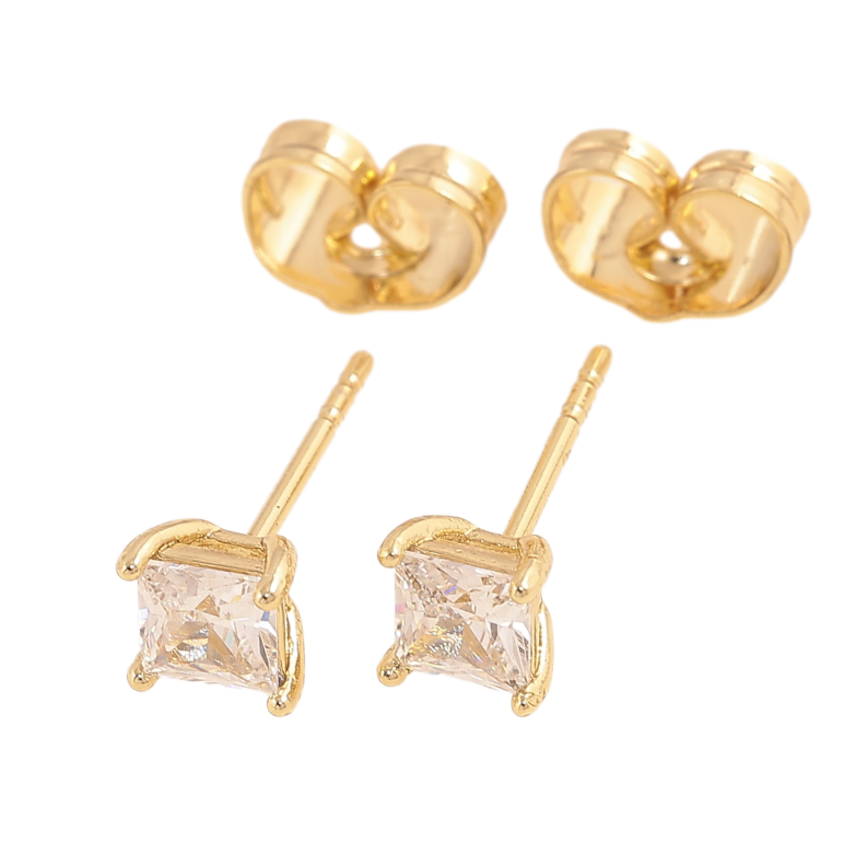 Серьги Xuping цвет Позолота 14K пусеты "Кристаллы" 4х4мм фото №1