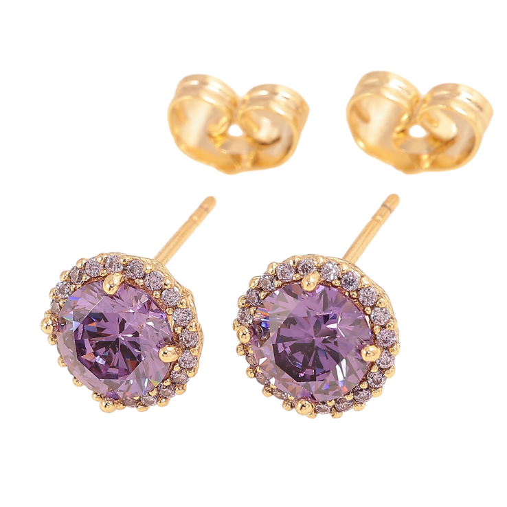 Сережки Xuping колір Позолота 14K пусети "Бузові кристали в обрамленні" ø 9мм фото №16
