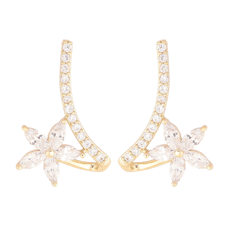 Сережки Xuping колір Позолота 14K пусети "Квіточки з кристалами" фото №22
