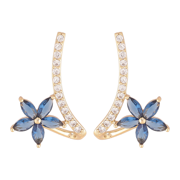 Сережки Xuping колір Позолота 14K пусети "Квіточки з синіми кристалами" фото №21