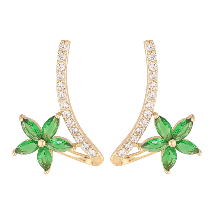 Сережки Xuping колір Позолота 14K пусети "Квіточки з зеленими кристалами" фото №24