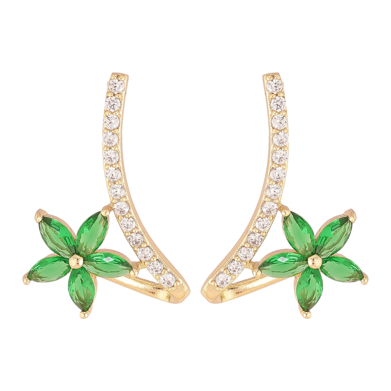 Сережки Xuping колір Позолота 14K пусети "Квіточки з зеленими кристалами" фото №3 Сережки Xuping колір Позолота 14K пусети "Квіточки з зеленими кристалами" фото №3