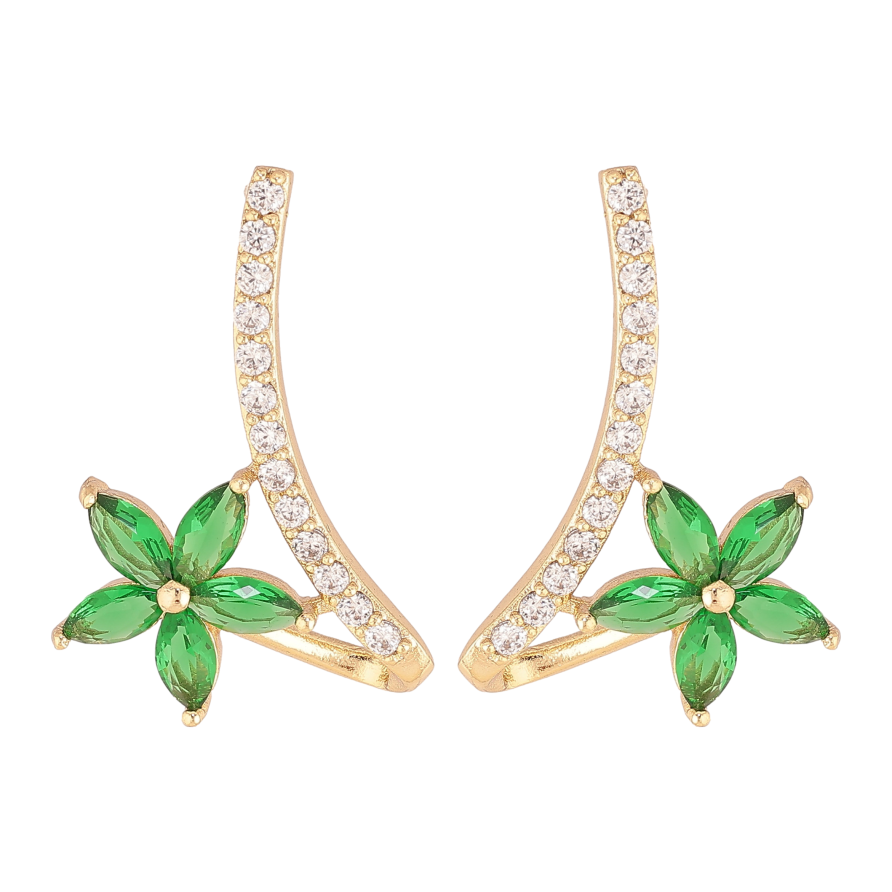 Сережки Xuping колір Позолота 14K пусети "Квіточки з зеленими кристалами" фото №1 Сережки Xuping колір Позолота 14K пусети "Квіточки з зеленими кристалами" фото №1