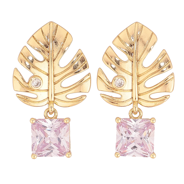 Серьги Xuping цвет Позолота 14K пусеты "Листики с сиреневыми кристаллами" фото №20