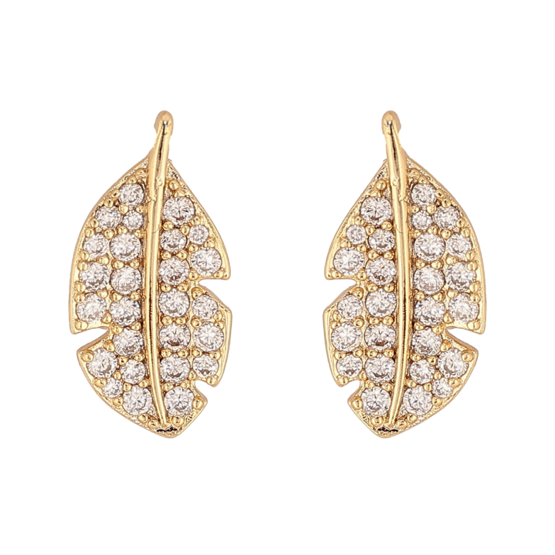 Сережки Xuping колір Позолота 14K пусети "Перо з інкрустацією кристалами" фото №1