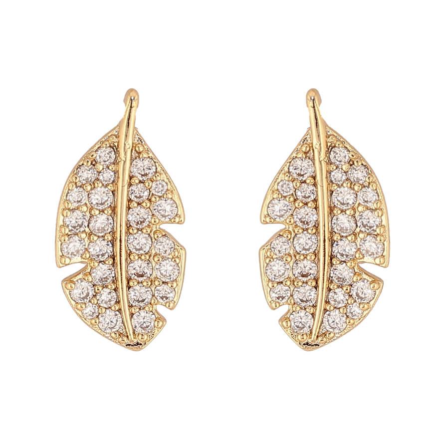 Серьги Xuping цвет Позолота 14K пусеты "Перо с инкрустацией кристаллами" фото №1