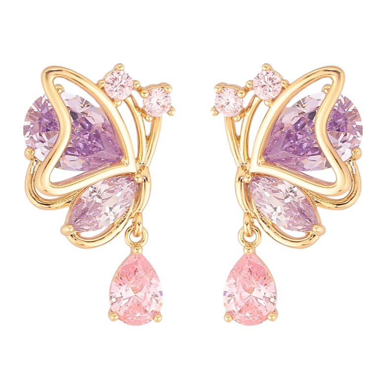 Серьги Xuping цвет Позолота 14K пусеты "Бабочки с сиренево-розовыми кристаллами" фото №1 Серьги Xuping цвет Позолота 14K пусеты "Бабочки с сиренево-розовыми кристаллами" фото №1
