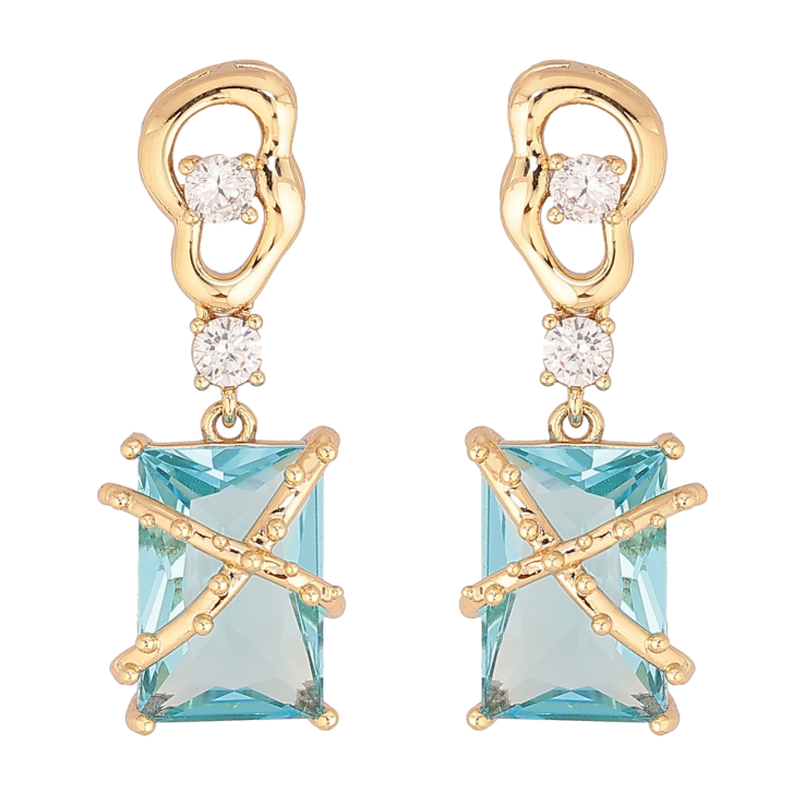 Сережки Xuping колір Позолота 14K пусети "Підвіски з блакитними кристалами" фото №11