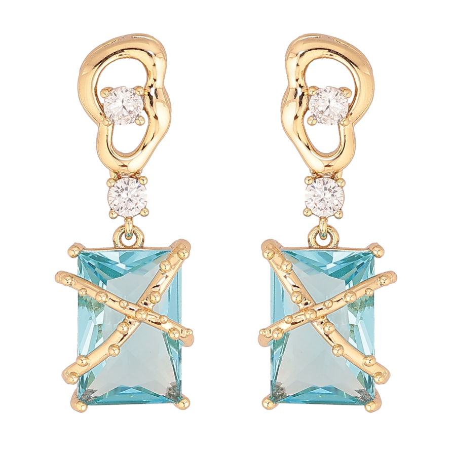 Сережки Xuping колір Позолота 14K пусети "Підвіски з блакитними кристалами" фото №1