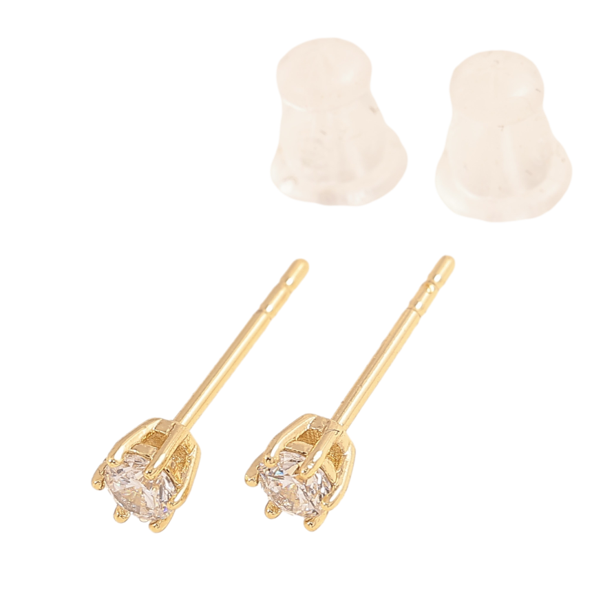 Сережки Xuping колір Позолота 14K пусети "Кристали в 6-ти крапановій оправі" ø 3мм фото №1