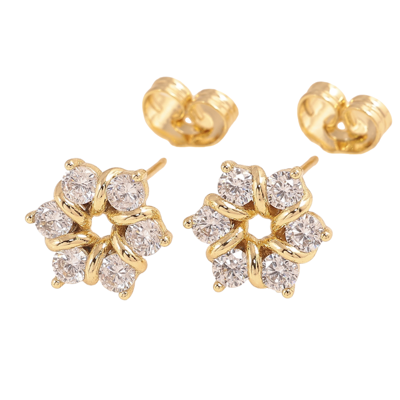 Серьги Xuping цвет Позолота 14K пусеты "Кристальные цветочки"  фото №1