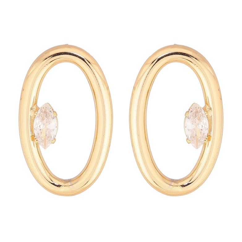 Серьги Xuping цвет Позолота 14K пусеты "Овалы с кристаллами" фото №1