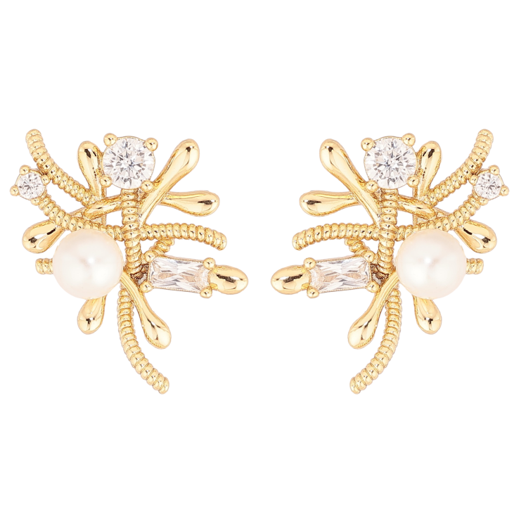 Сережки Xuping колір Позолота 14K пусети "Декоративний візерунок з кристалами та перлинами" фото №14