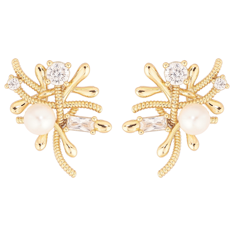 Серьги Xuping цвет Позолота 14K пусеты "Декоративный узор с кристаллами и жемчужинами" фото №1 Серьги Xuping цвет Позолота 14K пусеты "Декоративный узор с кристаллами и жемчужинами" фото №1