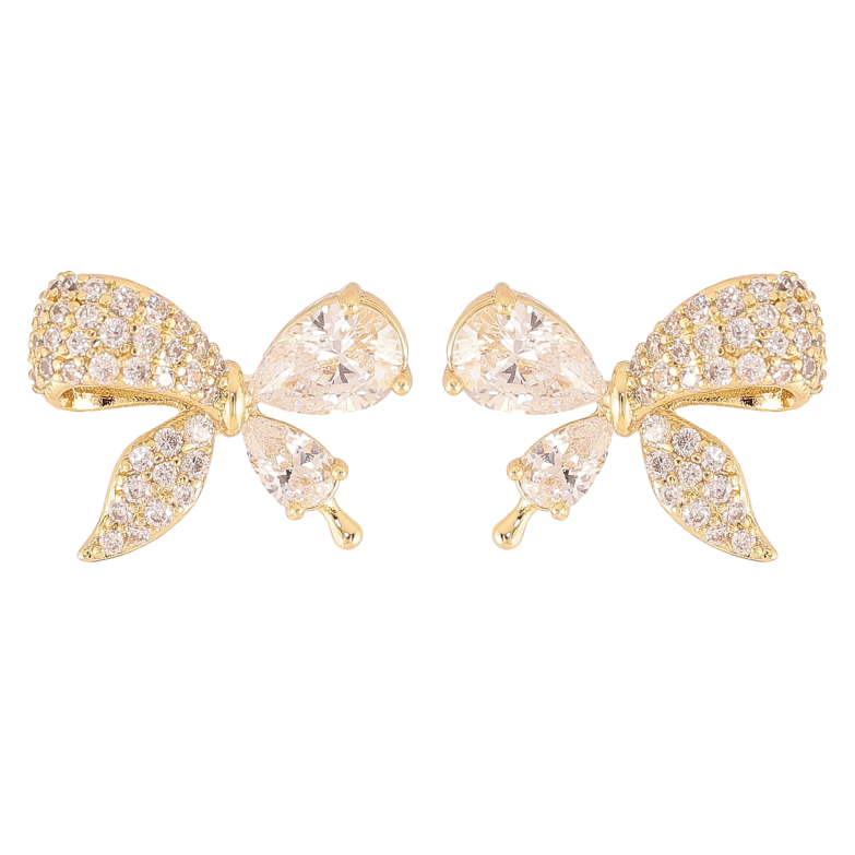 Серьги Xuping цвет Позолота 14K пусеты "Кристальные бантики"  фото №1