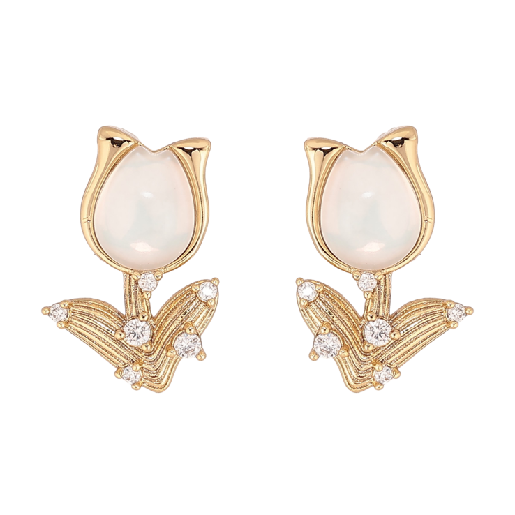 Сережки Xuping колір Позолота 14K пусети "Тюльпани з кристалами" фото №19