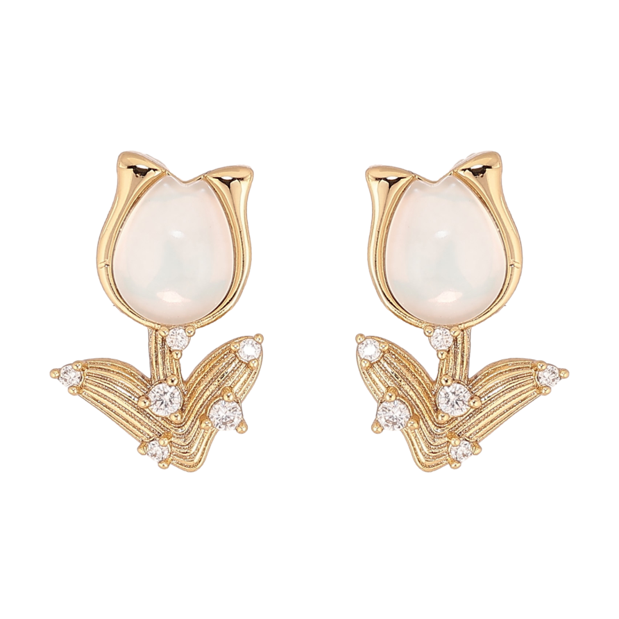 Сережки Xuping колір Позолота 14K пусети "Тюльпани з кристалами" фото №1 Сережки Xuping колір Позолота 14K пусети "Тюльпани з кристалами" фото №1