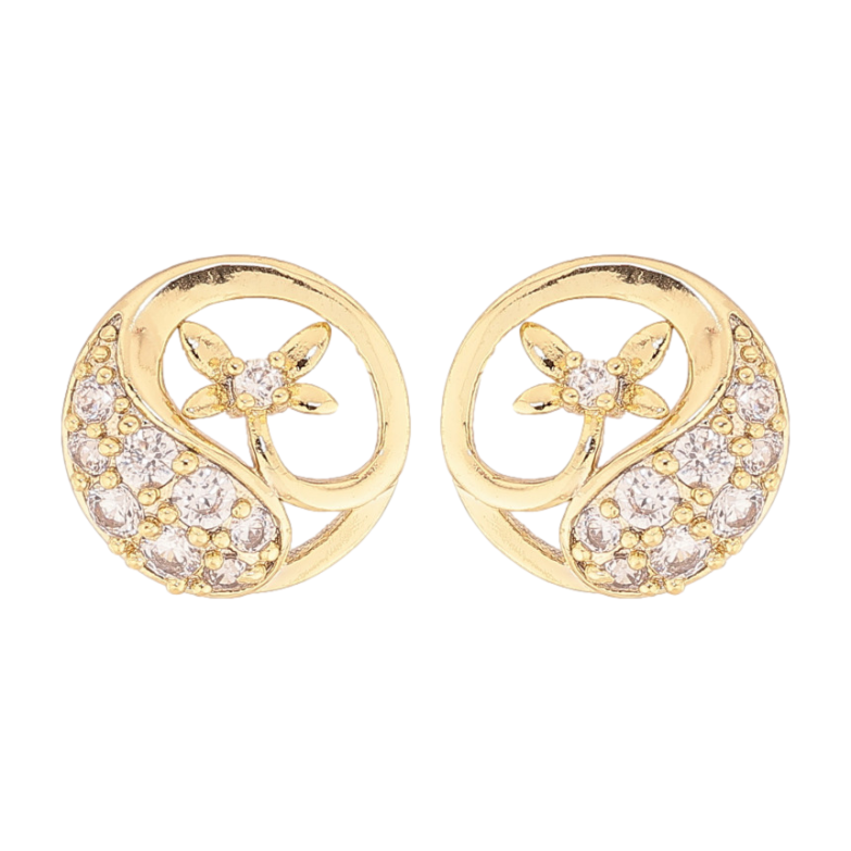 Серьги Xuping цвет Позолота 14K пусеты "Узор с стрекозами и кристаллами" фото №1 Серьги Xuping цвет Позолота 14K пусеты "Узор с стрекозами и кристаллами" фото №1