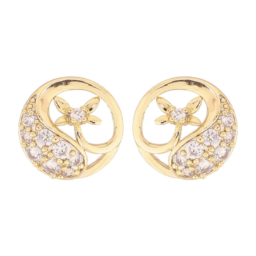 Серьги Xuping цвет Позолота 14K пусеты "Узор с стрекозами и кристаллами" фото №1 Серьги Xuping цвет Позолота 14K пусеты "Узор с стрекозами и кристаллами" фото №1