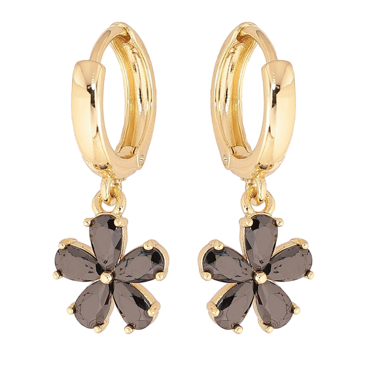 Сережки Xuping колір Позолота 14K підвіски на колечках "Чорні кристальні квіточки" фото №17