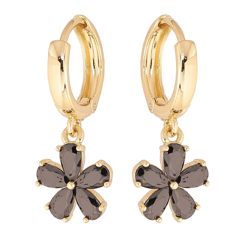 Сережки Xuping колір Позолота 14K підвіски на колечках "Чорні кристальні квіточки" фото №1 Сережки Xuping колір Позолота 14K підвіски на колечках "Чорні кристальні квіточки" фото №1