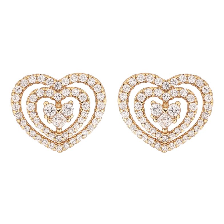 Сережки Xuping колір Позолота 14K пусети "Сердечки з кристалами" фото №1 Сережки Xuping колір Позолота 14K пусети "Сердечки з кристалами" фото №1