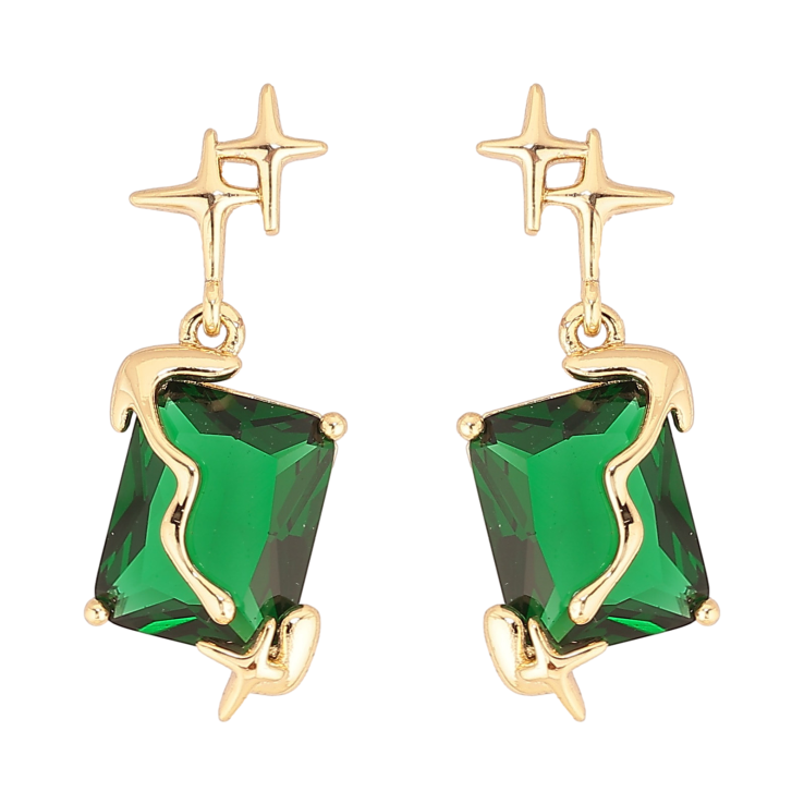 Сережки Xuping колір Позолота 14K пусети "Зірки з зеленими кристалами" фото №15