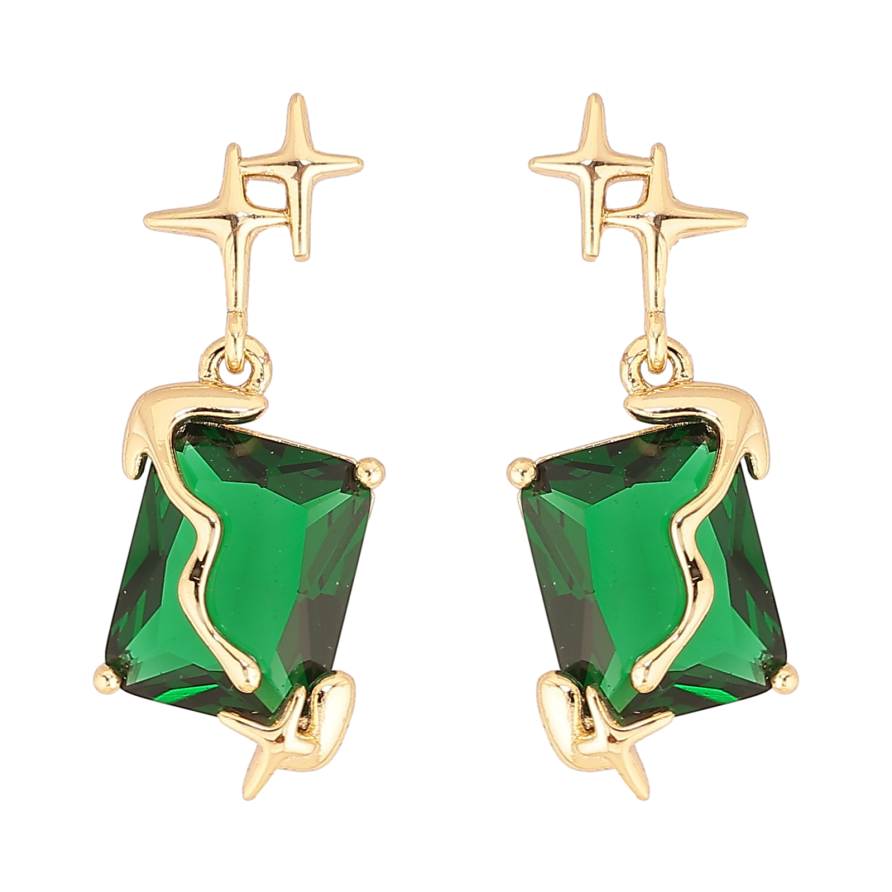 Сережки Xuping колір Позолота 14K пусети "Зірки з зеленими кристалами" фото №1 Сережки Xuping колір Позолота 14K пусети "Зірки з зеленими кристалами" фото №1