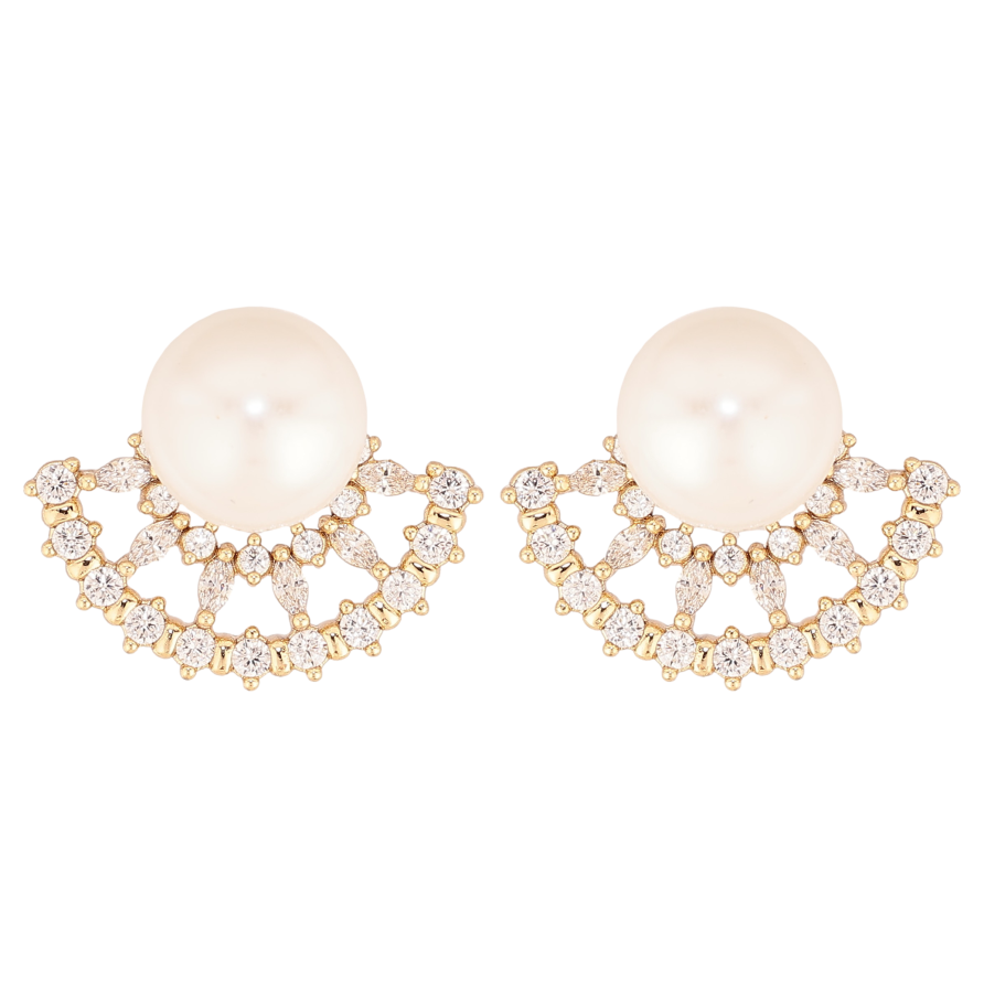 Серьги Xuping цвет Позолота 14K пусеты "Узор с жемчужинами и кристаллами" фото №1
